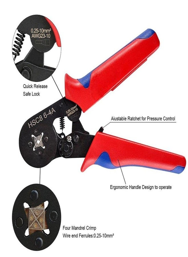 Massmot HSC8 6-4A, 0.25-10m㎡ AWG23-7 Wire Stripper Self Adjusting Crimping Plier Ratcheting Ferrule Crimper Tool, Crimpers Pliers - Image 3